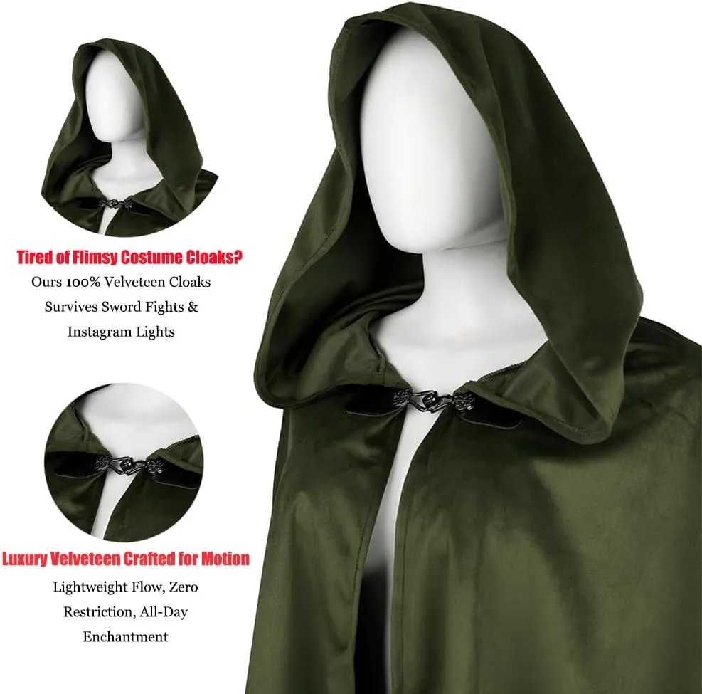 MCJC Medieval Hooded Cape Renaissance Cloak with Clasp for Women,Adult Halloween Costume
