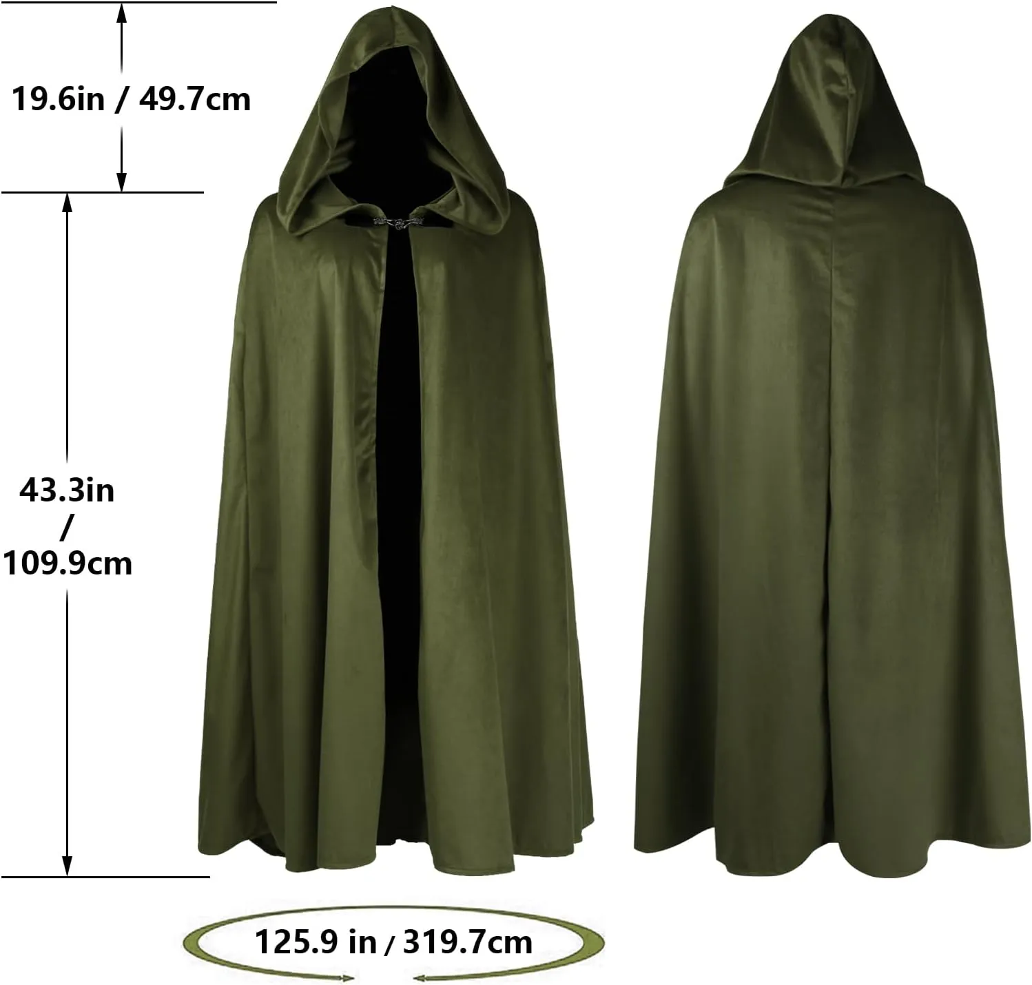 MCJC Medieval Hooded Cape Renaissance Cloak with Clasp for Women,Adult Halloween Costume