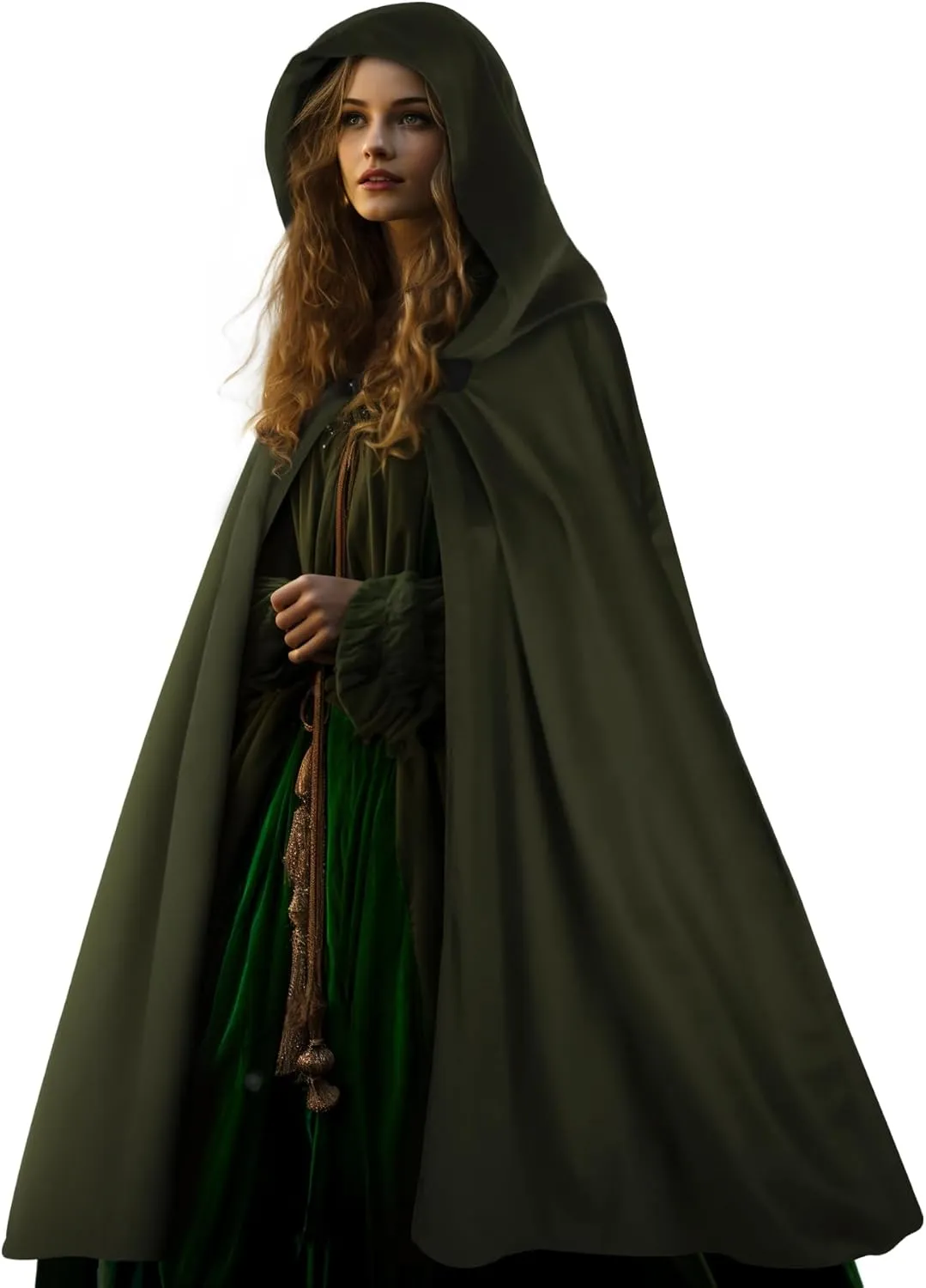 MCJC Medieval Hooded Cape Renaissance Cloak with Clasp for Women,Adult Halloween Costume