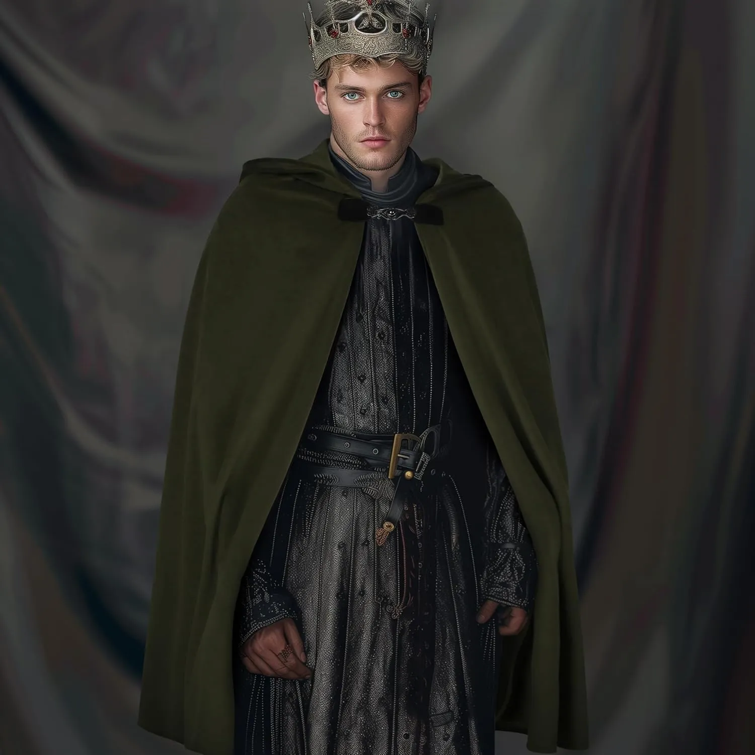 MCJC Medieval Hooded Cape Renaissance Cloak with Clasp for Women,Adult Halloween Costume