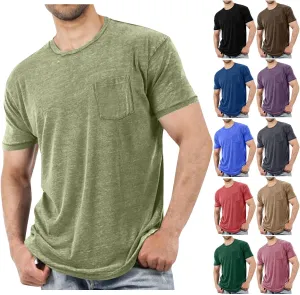 Men Short Sleeve T Shirts with Chest Pocket, Solid Color Crewneck Tee Soft Comfy Summer Tops Workout Athletic Tshirt