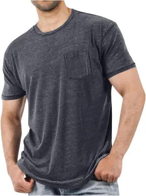 Men Short Sleeve T Shirts with Chest Pocket, Solid Color Crewneck Tee Soft Comfy Summer Tops Workout Athletic Tshirt