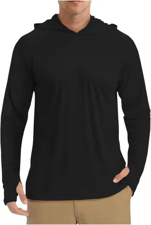 Men UPF 50  Sun Protection Hoodie Shirt Long Sleeve UV SPF Quick Dry Hood T-Shirt Rash Guard Athletic Fishing Outdoor