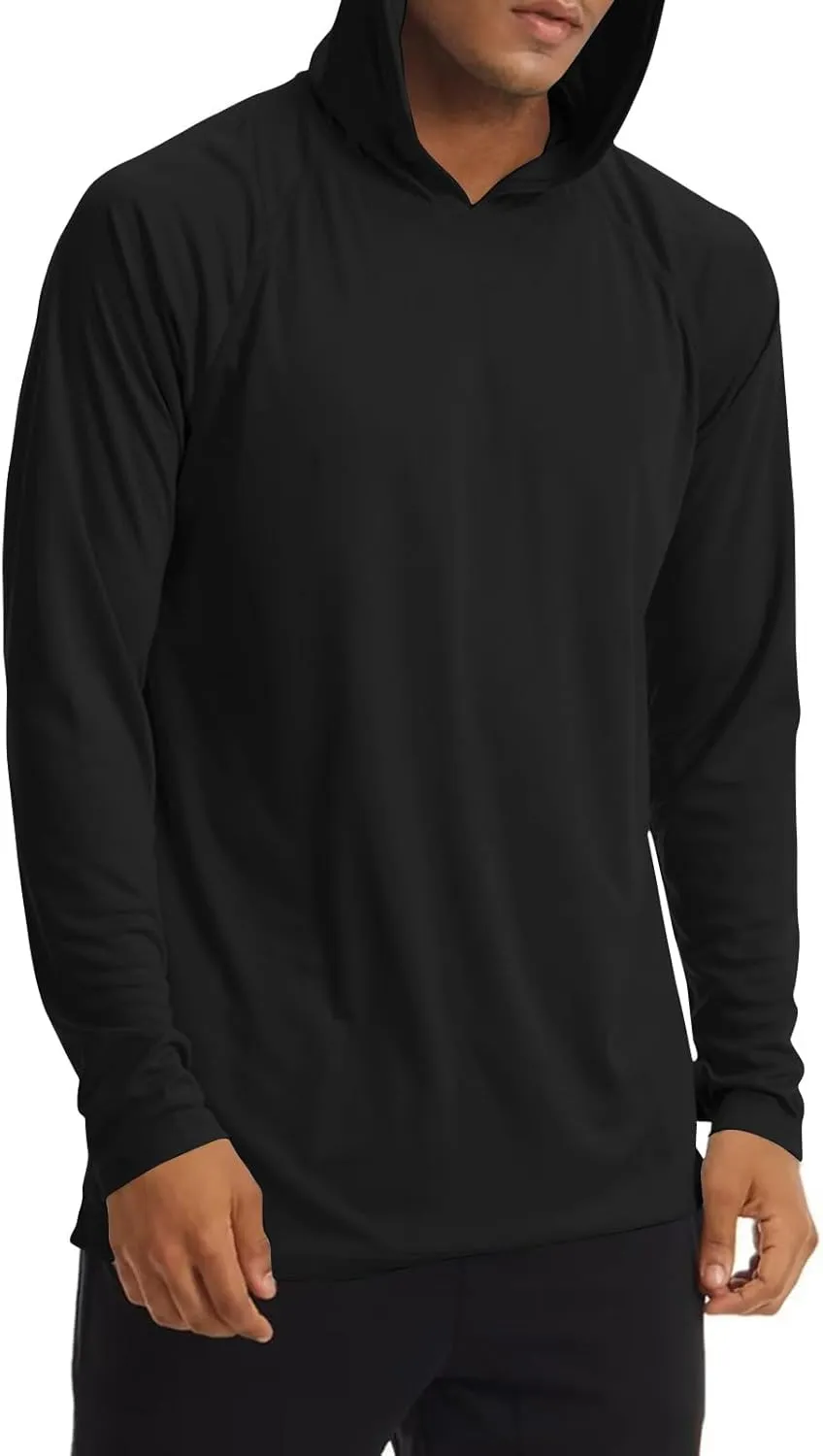 Men UPF 50  Sun Protection Hoodie Shirt Long Sleeve UV SPF Quick Dry Hood T-Shirt Rash Guard Athletic Fishing Outdoor