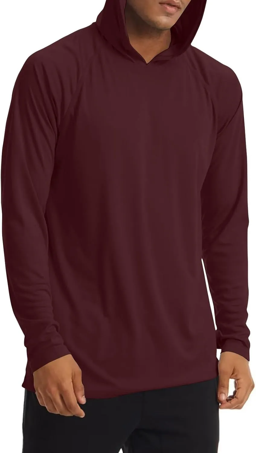Men UPF 50  Sun Protection Hoodie Shirt Long Sleeve UV SPF Quick Dry Hood T-Shirt Rash Guard Athletic Fishing Outdoor