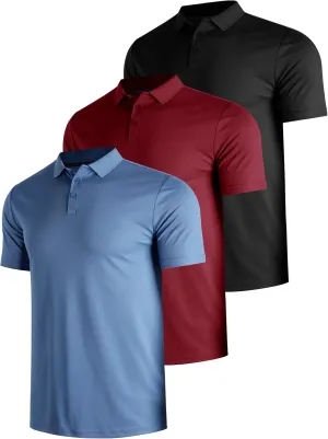 Men's 3 Packs Quick Dry Golf Polo Shirts Dry Fit Moisture Wicking Performance Summer Athletic Casual Short Sleeve Shirts