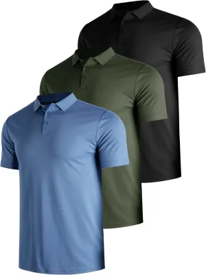 Men's 3 Packs Quick Dry Golf Polo Shirts Dry Fit Moisture Wicking Performance Summer Athletic Casual Short Sleeve Shirts