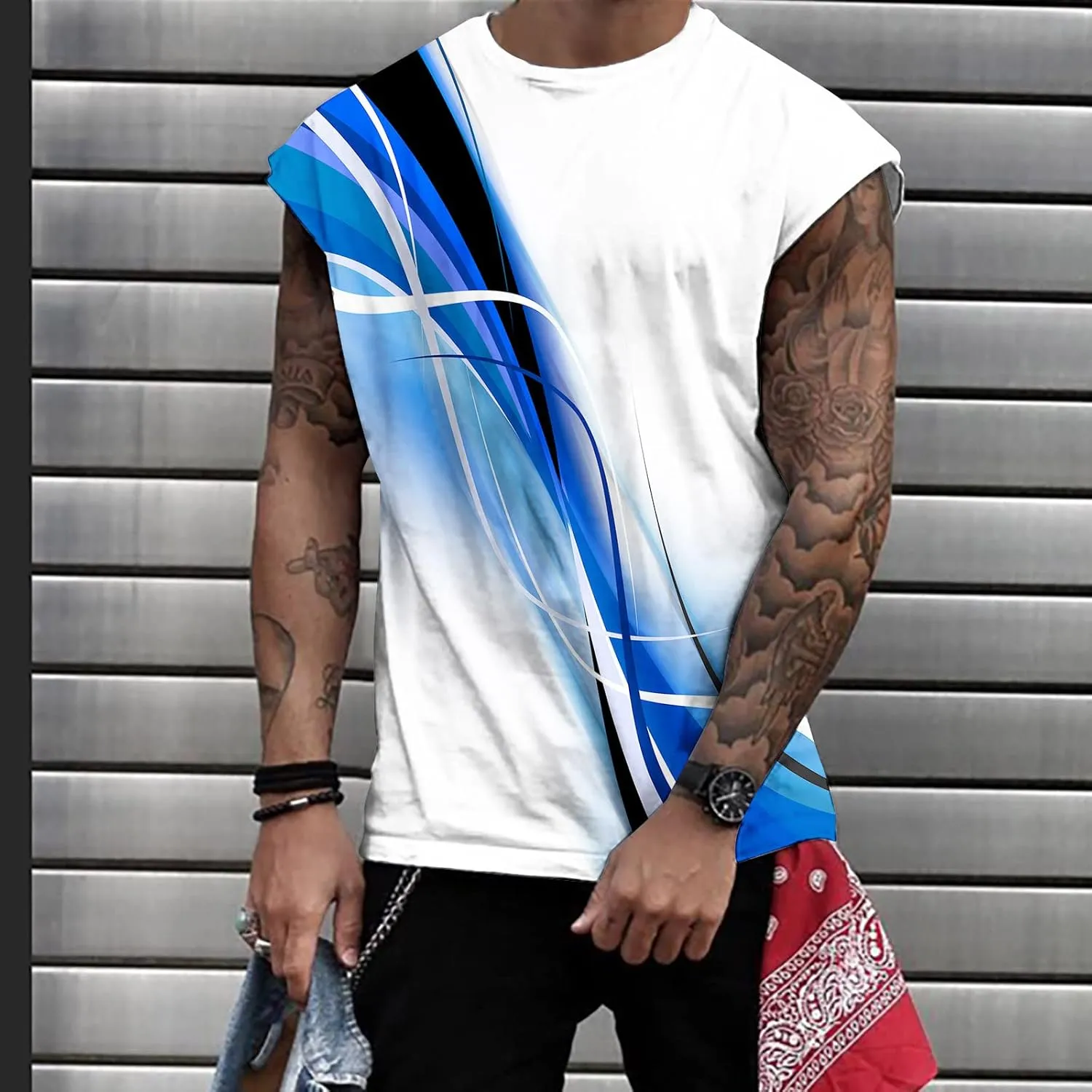 Mens 3D Tank Tops Novelty Graphic Breathable Quick Dry Sleeveless Beach Shirts Workout Bodybuilding T Shirt S-3XL