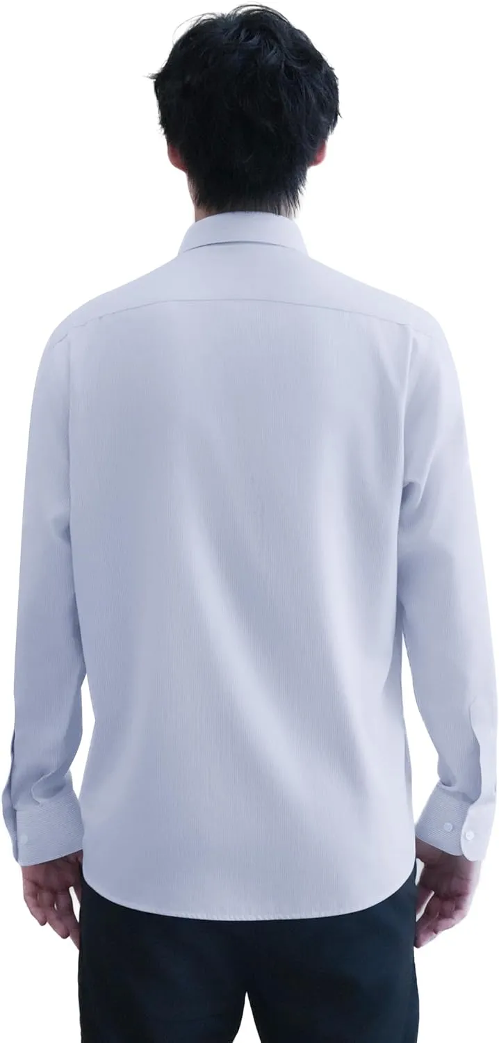 Men's 80s Two-ply 100% Cotton Long Sleeve Botton Down Non-Iron Dress Shirt Slim Fit Formal Business Casual Shirt