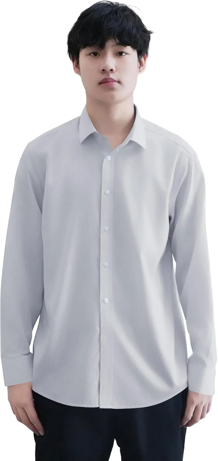 Men's 80s Two-ply 100% Cotton Long Sleeve Botton Down Non-Iron Dress Shirt Slim Fit Formal Business Casual Shirt
