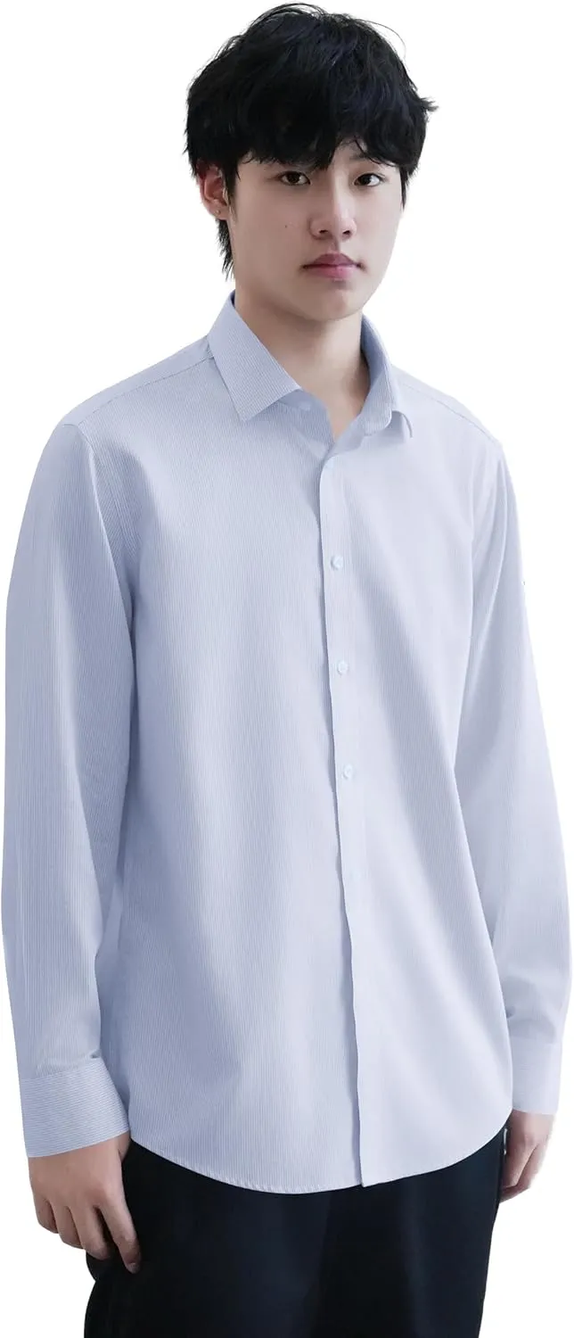 Men's 80s Two-ply 100% Cotton Long Sleeve Botton Down Non-Iron Dress Shirt Slim Fit Formal Business Casual Shirt