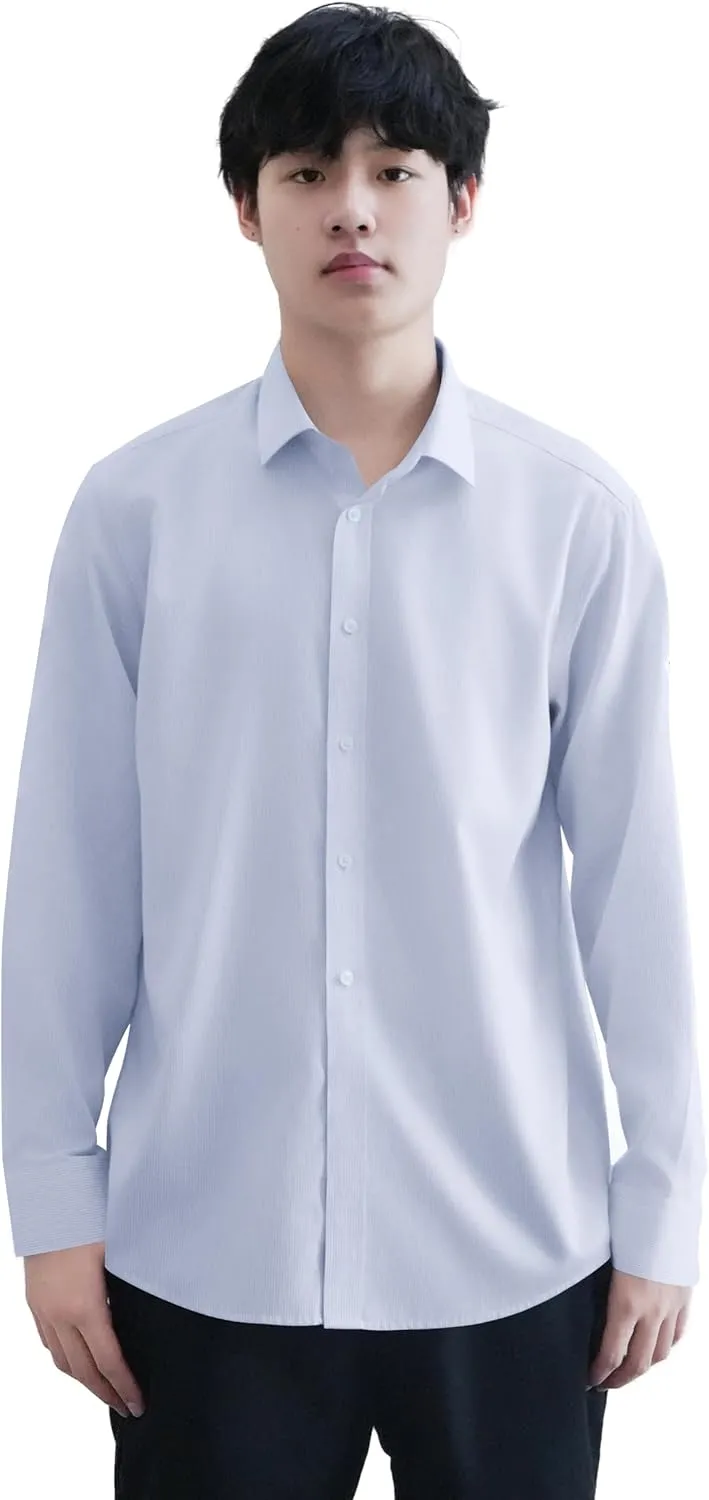 Men's 80s Two-ply 100% Cotton Long Sleeve Botton Down Non-Iron Dress Shirt Slim Fit Formal Business Casual Shirt
