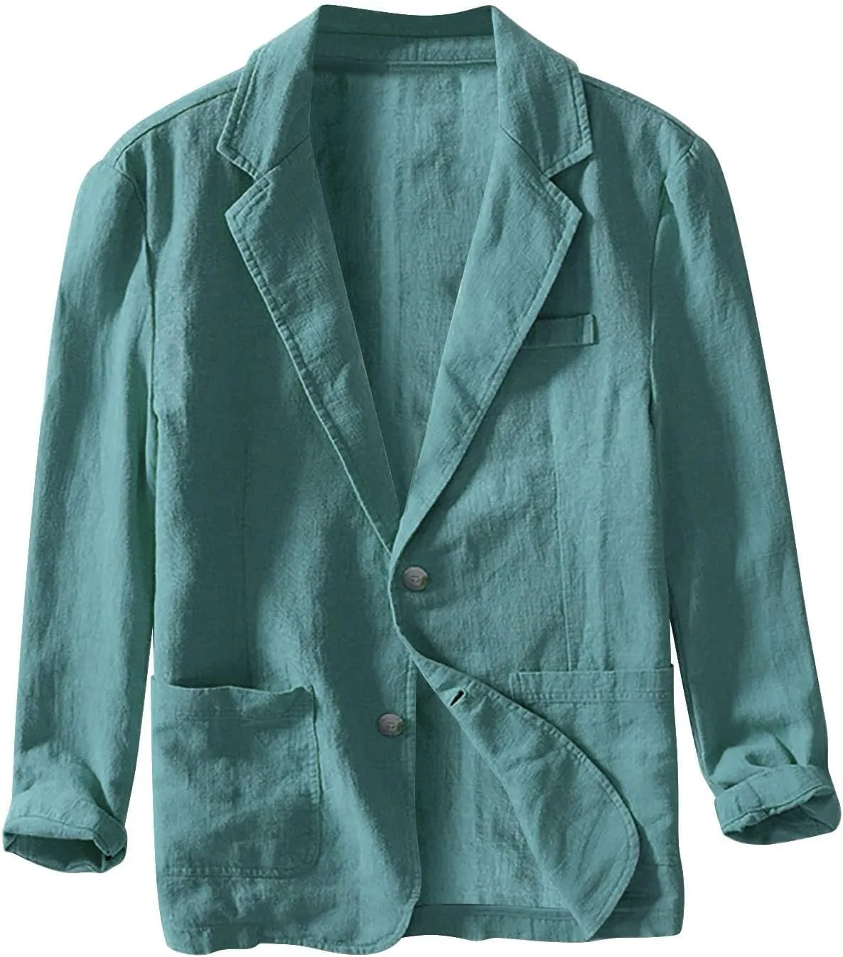 Mens Blazer Casual Cotton-Linen Sport Coat Solid Color Lapel Collar Lightweight 2 Button Unlined Work Suit Jackets