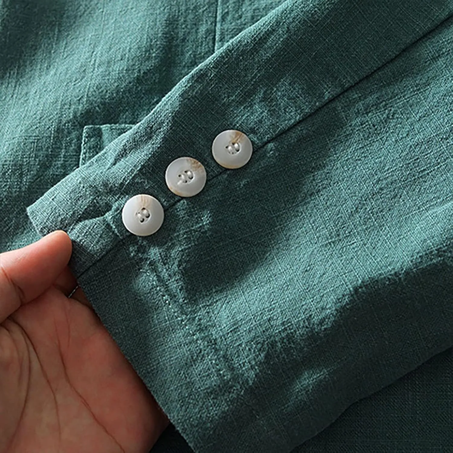 Mens Blazer Casual Cotton-Linen Sport Coat Solid Color Lapel Collar Lightweight 2 Button Unlined Work Suit Jackets