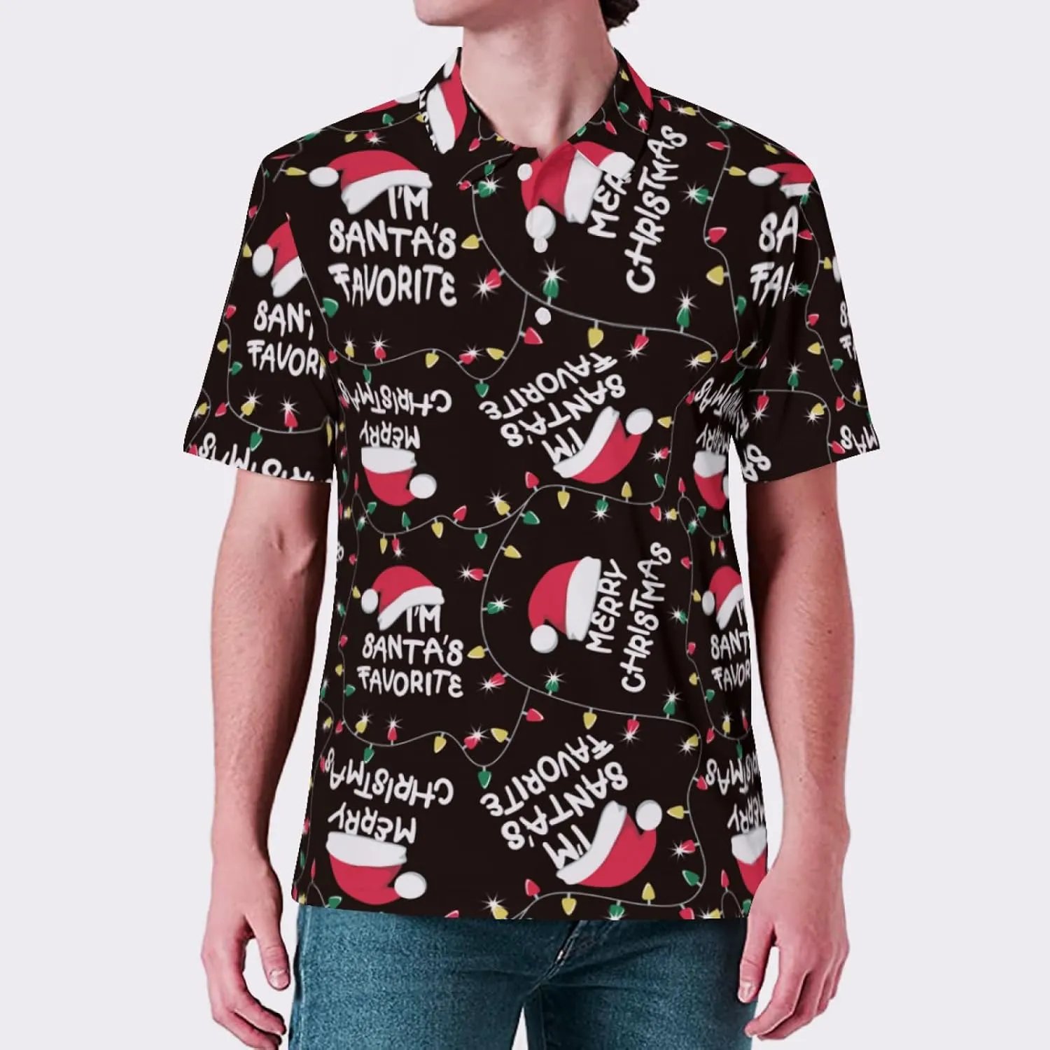 Mens Christmas Golf Polo Shirts Short Sleeve Funny Christmas Golf Shirts Santa Claus Shirts for Men