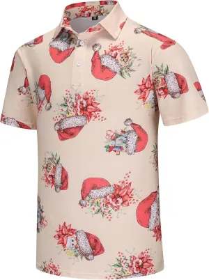 Mens Christmas Golf Polo Shirts Short Sleeve Funny Christmas Golf Shirts Santa Claus Shirts for Men