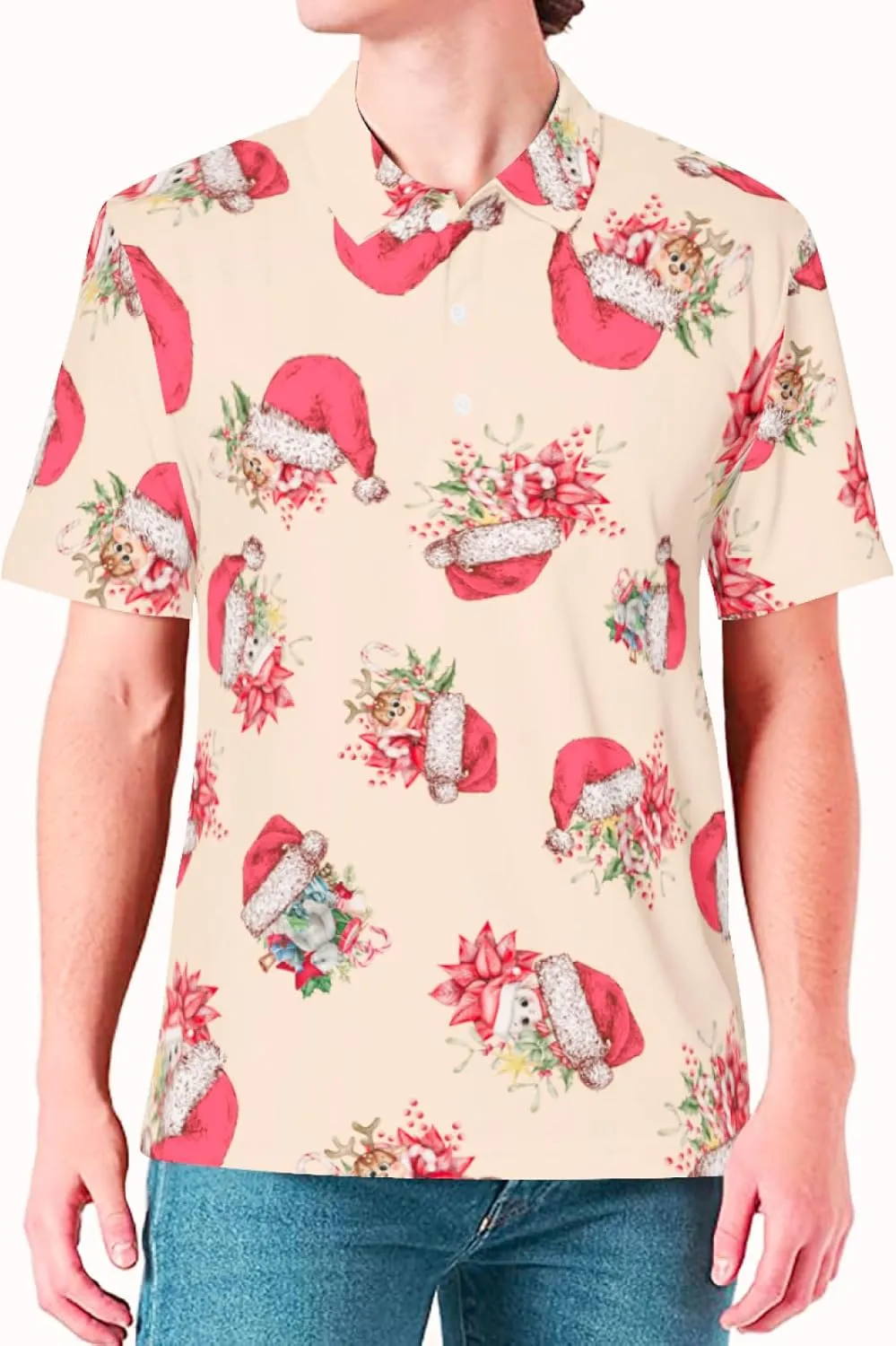 Mens Christmas Golf Polo Shirts Short Sleeve Funny Christmas Golf Shirts Santa Claus Shirts for Men
