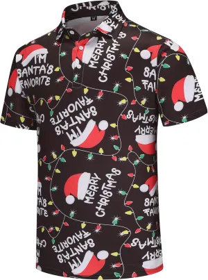 Mens Christmas Golf Polo Shirts Short Sleeve Funny Christmas Golf Shirts Santa Claus Shirts for Men