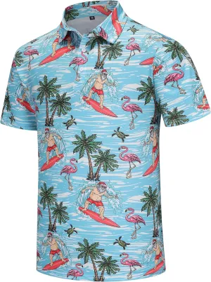 Mens Christmas Golf Polo Shirts Short Sleeve Funny Christmas Golf Shirts Santa Claus Shirts for Men