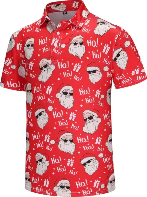 Mens Christmas Golf Polo Shirts Short Sleeve Funny Christmas Golf Shirts Santa Claus Shirts for Men