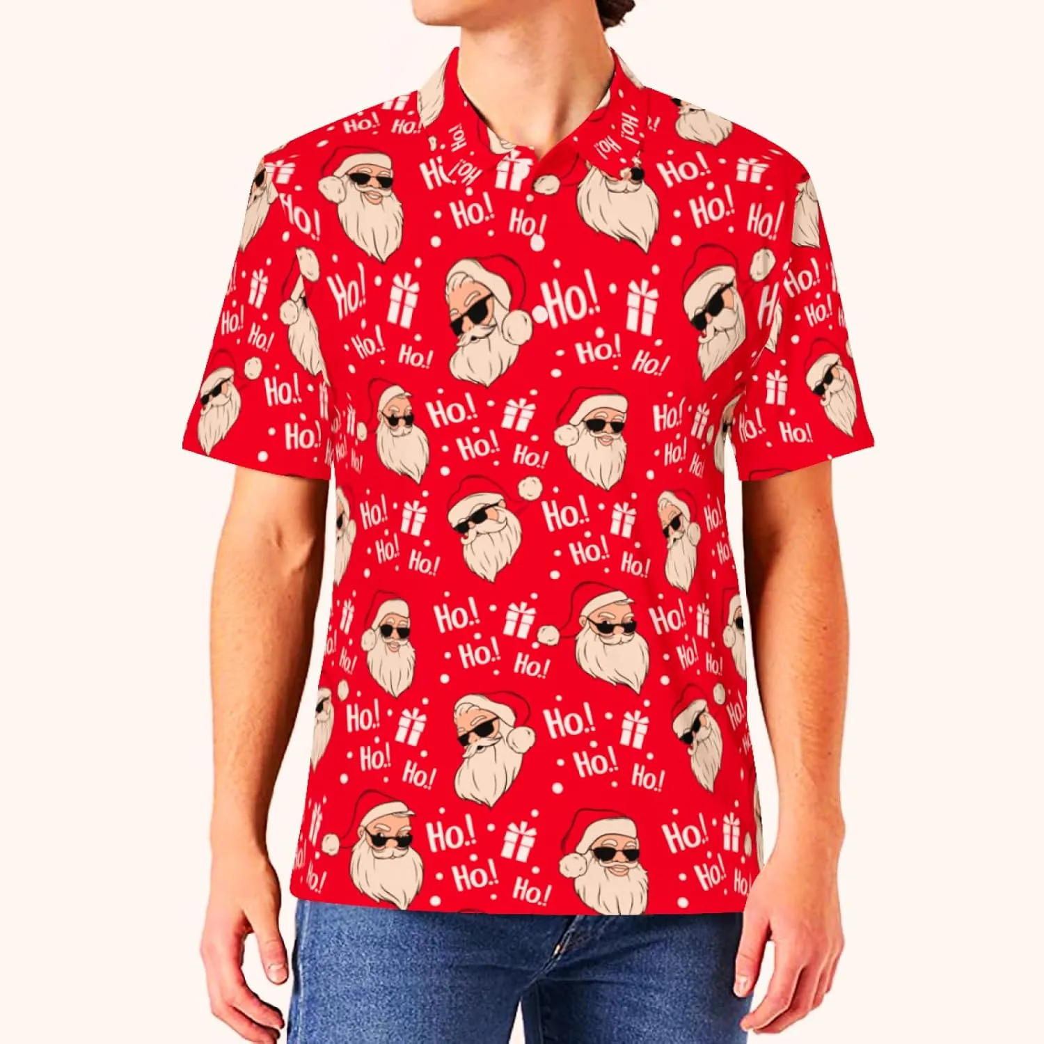 Mens Christmas Golf Polo Shirts Short Sleeve Funny Christmas Golf Shirts Santa Claus Shirts for Men
