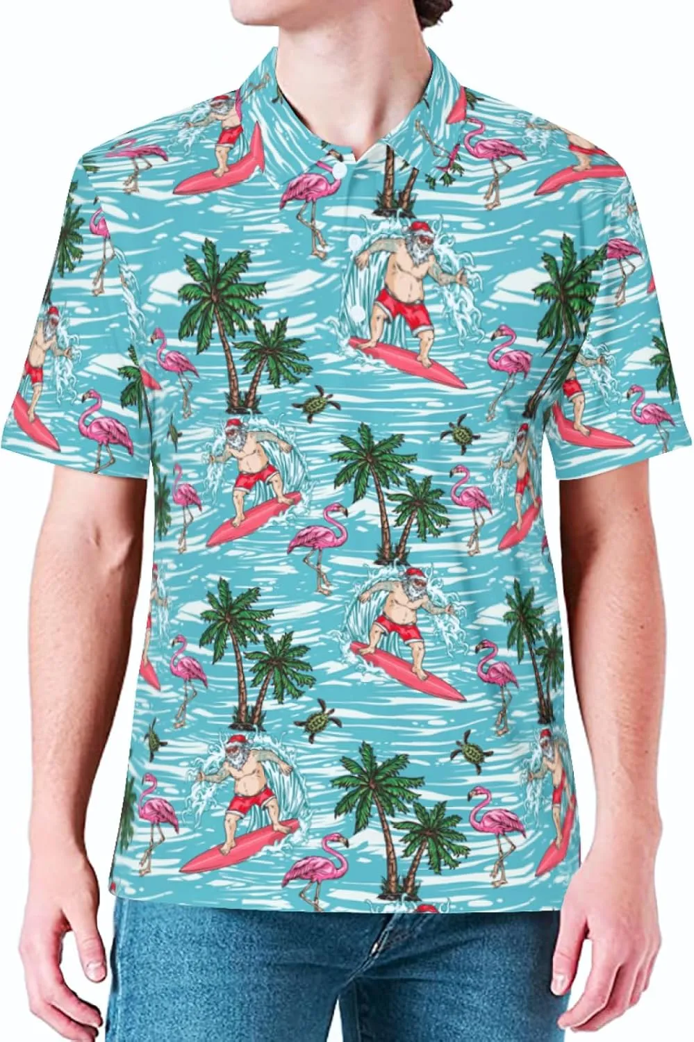Mens Christmas Golf Polo Shirts Short Sleeve Funny Christmas Golf Shirts Santa Claus Shirts for Men