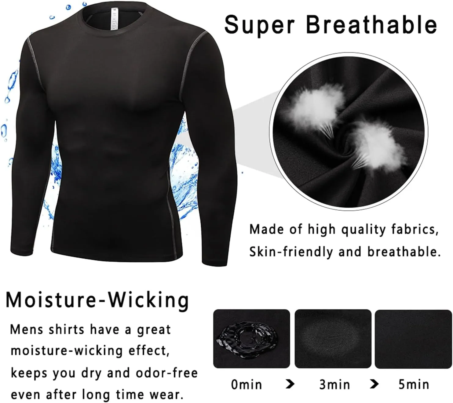 Men's Compression Shirts Long Sleeve Athletic T-Shirts Workout Running Tops Quick Dry Baselayer Undershirts for Football