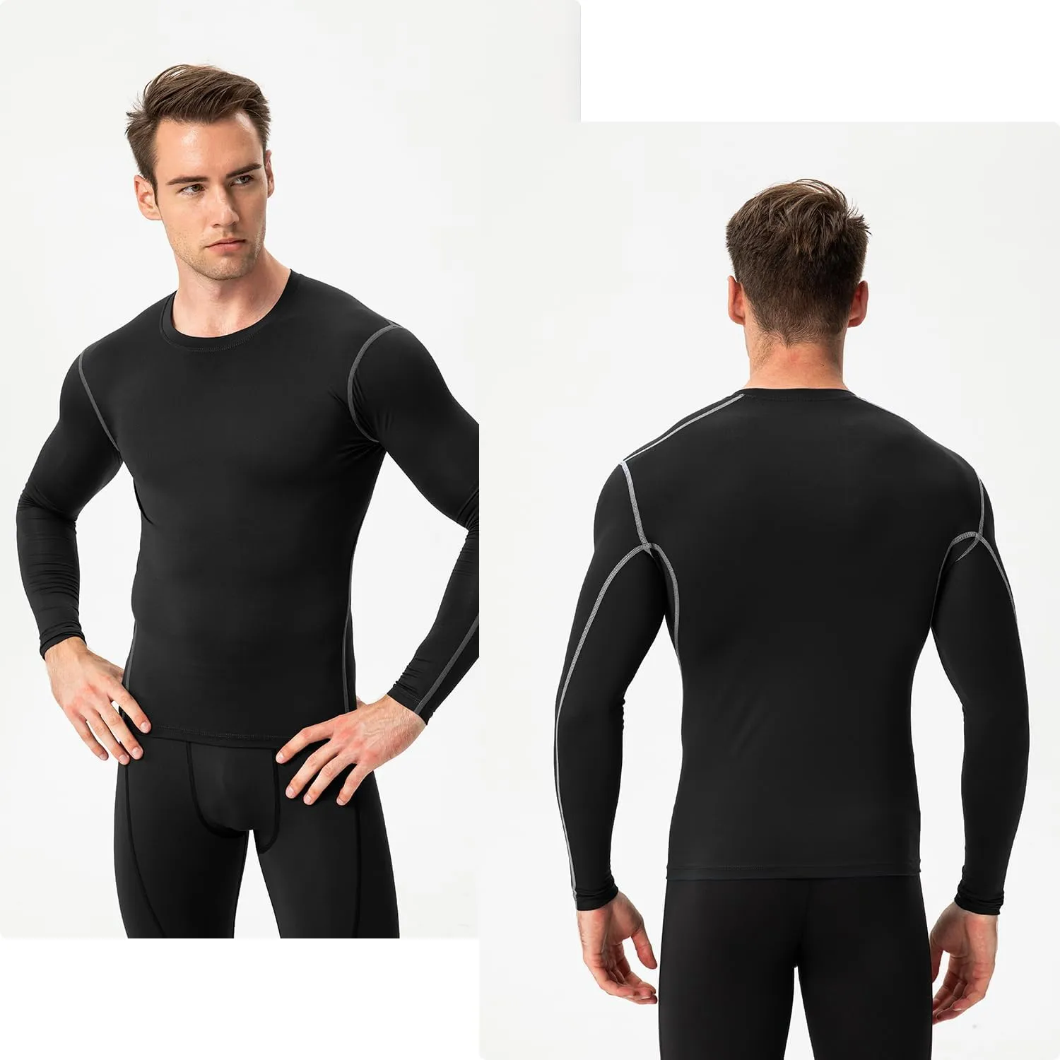 Men's Compression Shirts Long Sleeve Athletic T-Shirts Workout Running Tops Quick Dry Baselayer Undershirts for Football
