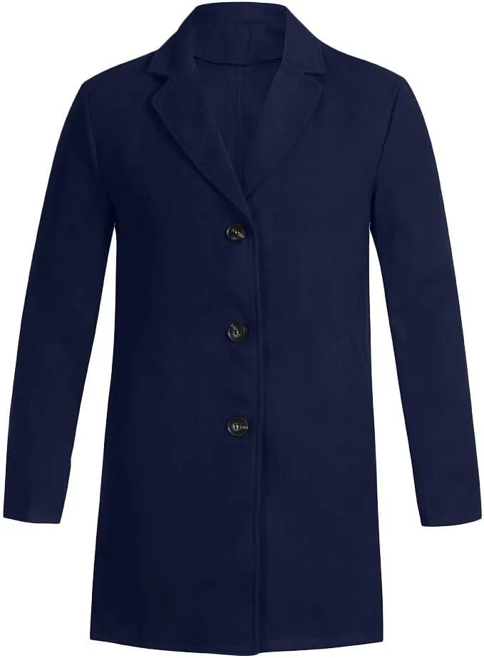 Men's Double Breasted Woolen Pea Coat Winter Warm Notched Collar Slim Fit Overcoat Trench Coat Windbreaker Outwear