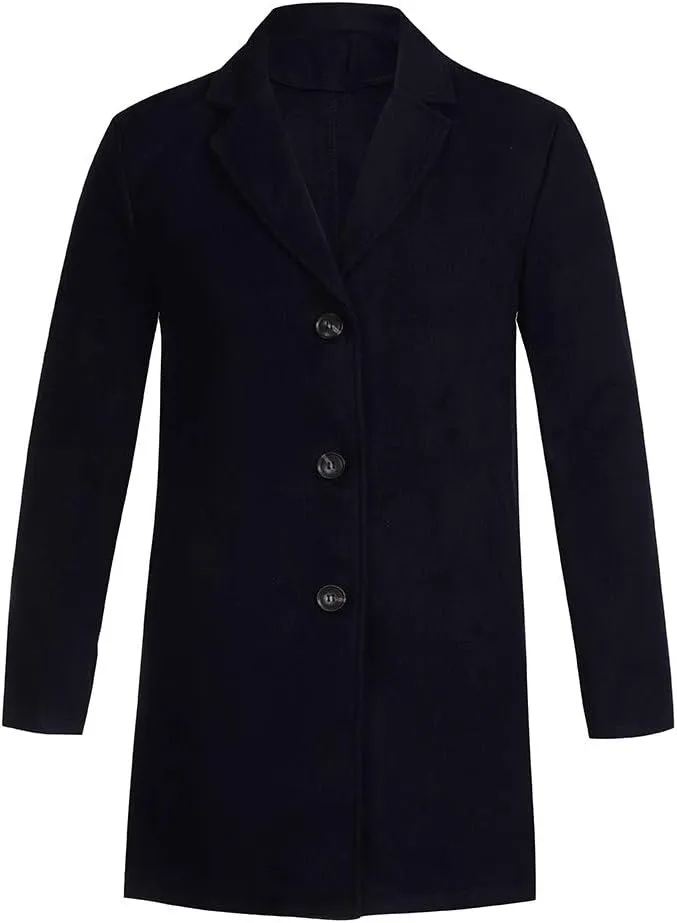Men's Double Breasted Woolen Pea Coat Winter Warm Notched Collar Slim Fit Overcoat Trench Coat Windbreaker Outwear