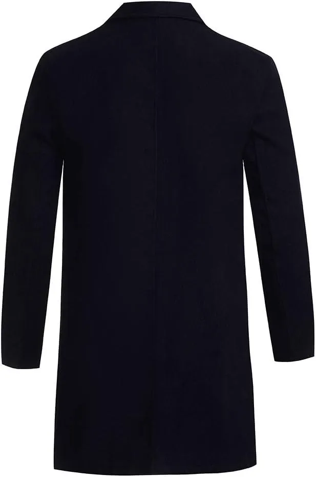 Men's Double Breasted Woolen Pea Coat Winter Warm Notched Collar Slim Fit Overcoat Trench Coat Windbreaker Outwear