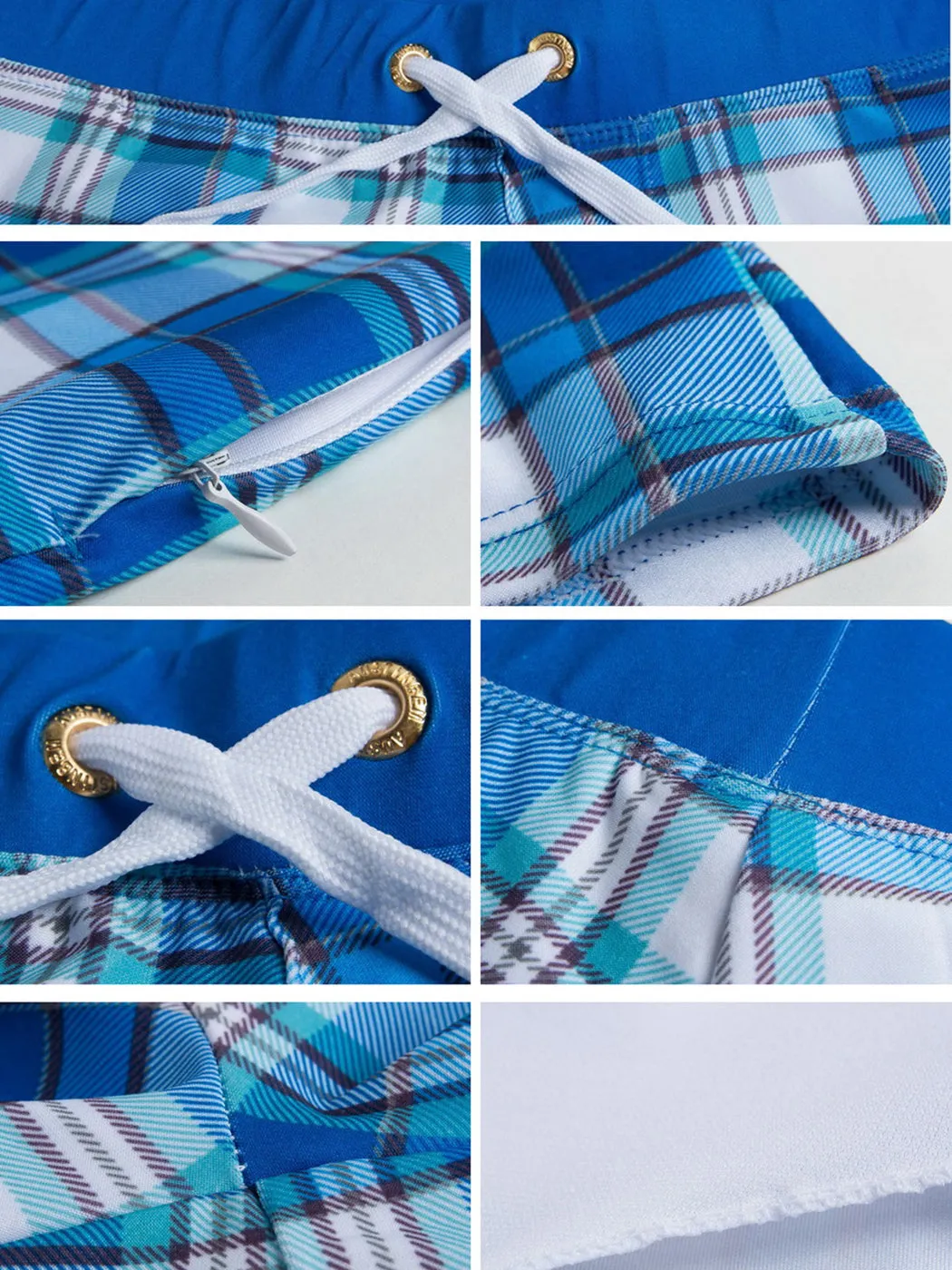 Men's Drawstring Plaid Swim Shorts With Pockets