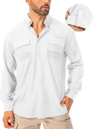 Men's Fishing Shirts Long Sleeve Sun Protection Safari Shirts UPF 50 UV Quick Dry Cooling Travel Work Shirts