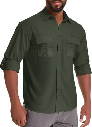 Men's Fishing Shirts Long Sleeve Sun Protection Safari Shirts UPF 50 UV Quick Dry Cooling Travel Work Shirts
