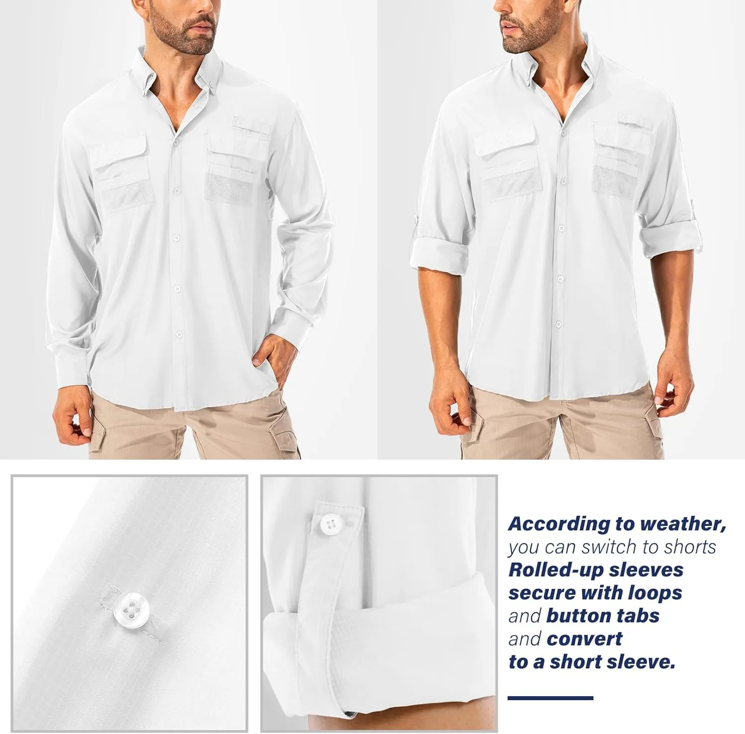 Men's Fishing Shirts Long Sleeve Sun Protection Safari Shirts UPF 50 UV Quick Dry Cooling Travel Work Shirts