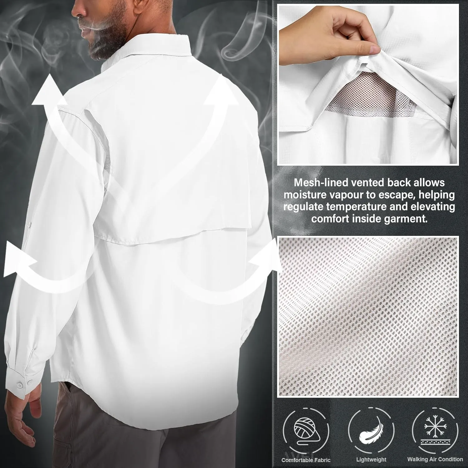 Men's Fishing Shirts Long Sleeve Sun Protection Safari Shirts UPF 50 UV Quick Dry Cooling Travel Work Shirts
