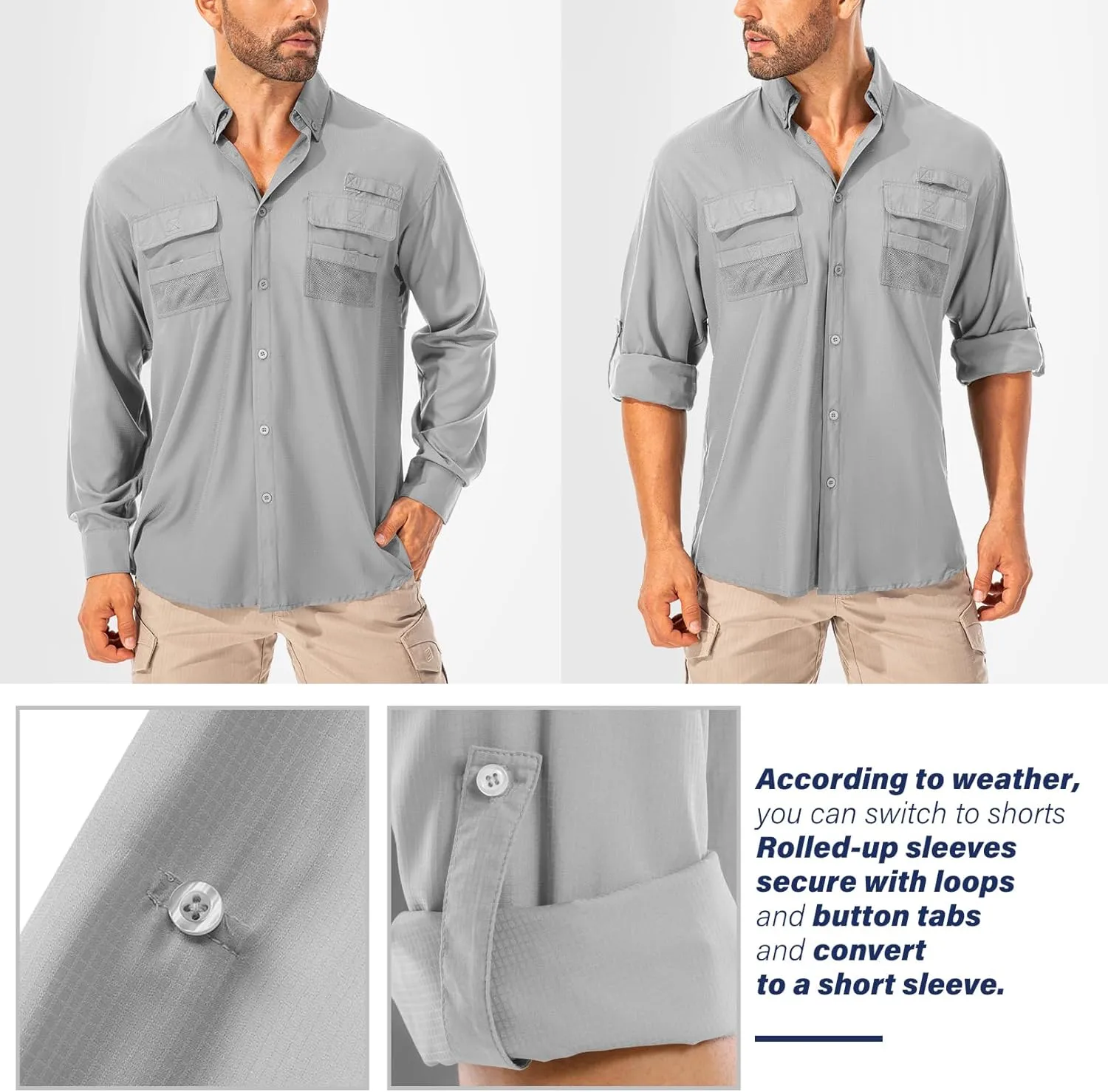 Men's Fishing Shirts Long Sleeve Sun Protection Safari Shirts UPF 50 UV Quick Dry Cooling Travel Work Shirts