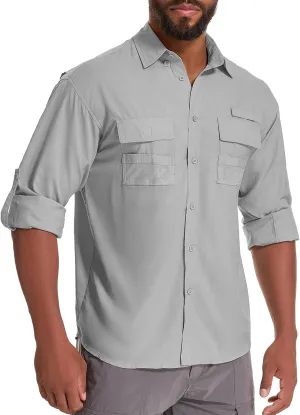 Men's Fishing Shirts Long Sleeve Sun Protection Safari Shirts UPF 50 UV Quick Dry Cooling Travel Work Shirts