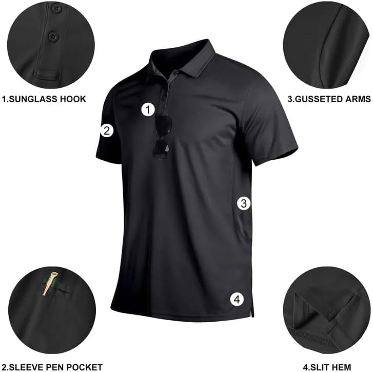 Mens Golf Polo Shirts Short Sleeve Moisture Wicking Performance Tactical Athletic T Shirt Casual Collared Shirt