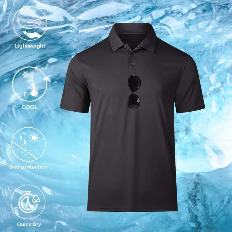 Mens Golf Polo Shirts Short Sleeve Moisture Wicking Performance Tactical Athletic T Shirt Casual Collared Shirt
