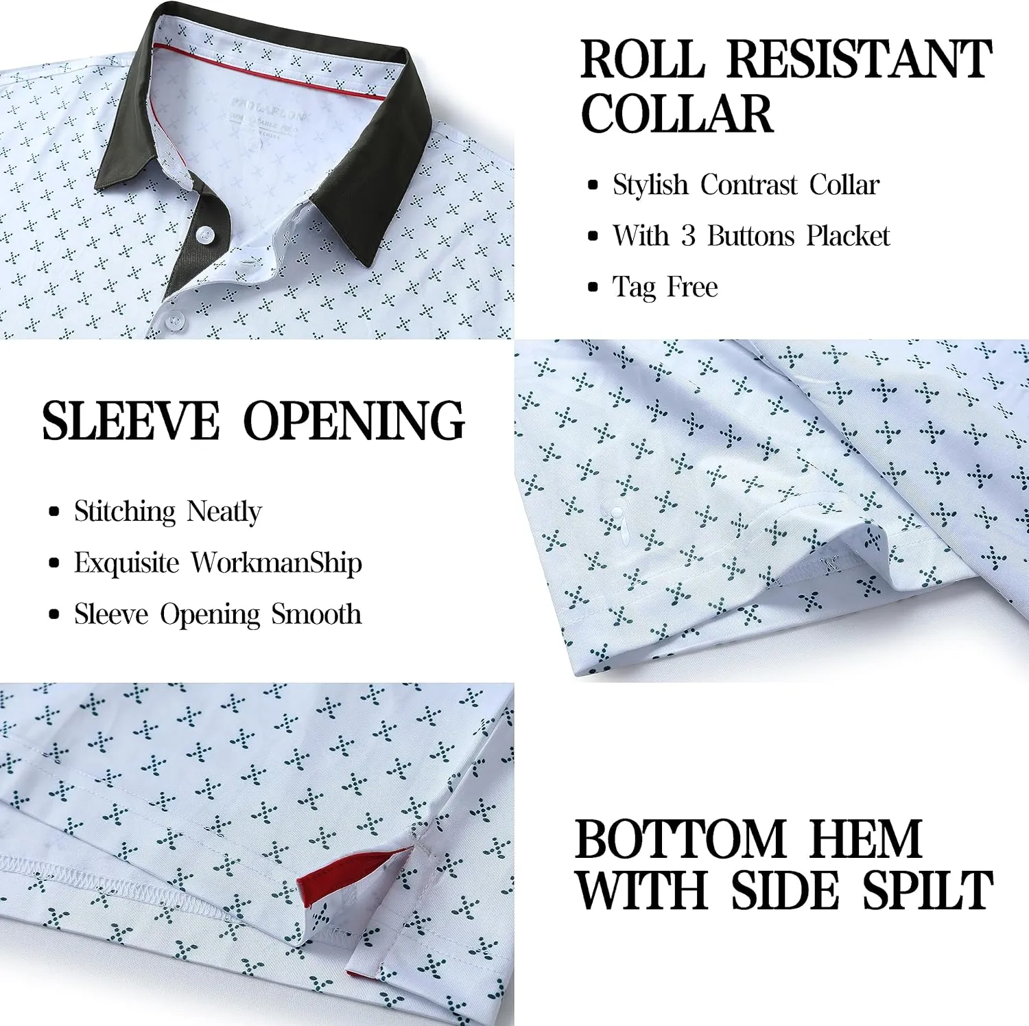 Mens Golf Shirt Moisture Wicking Dry Fit Print Performance Short Sleeve Polo Shirts for Men