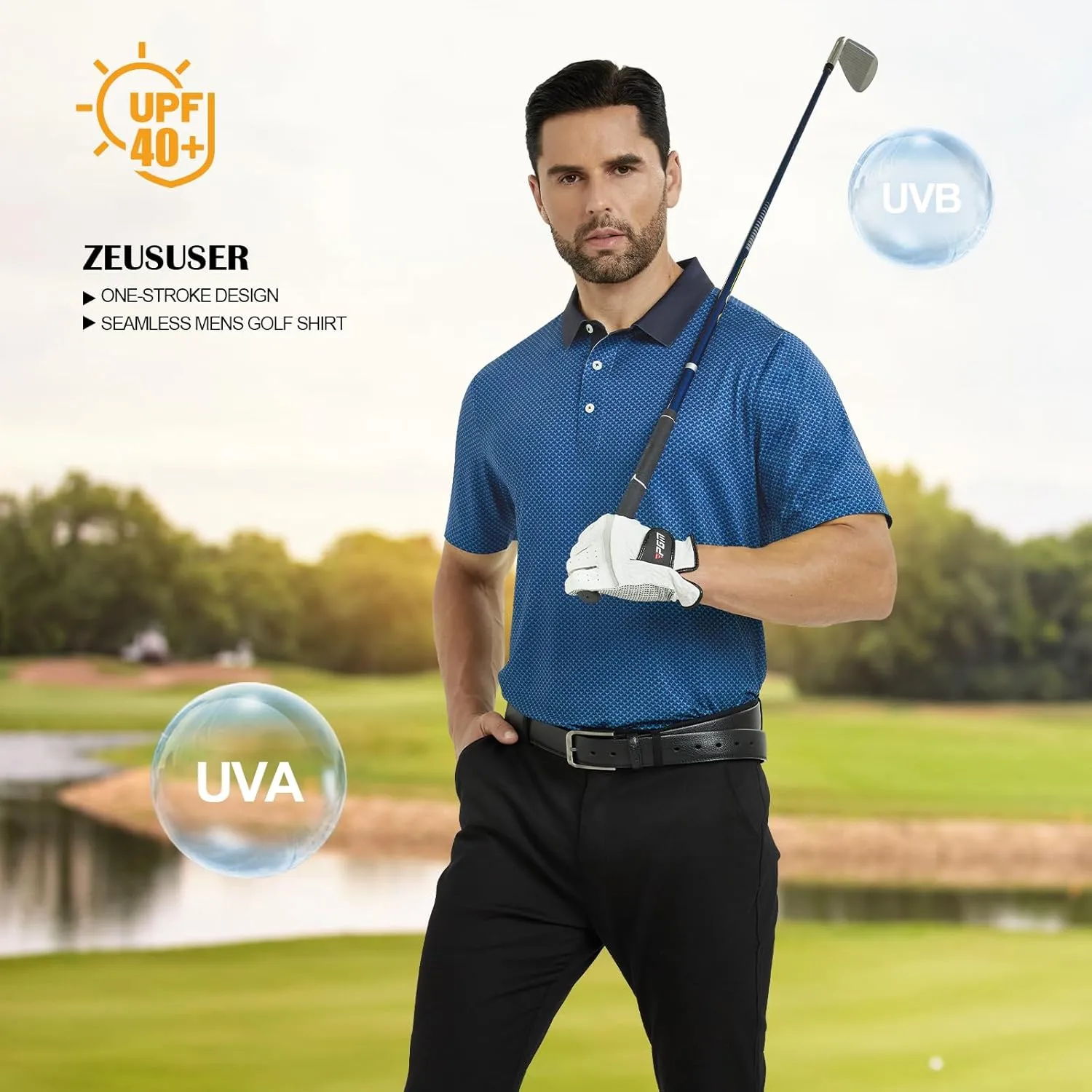 Mens Golf Shirt Seamless Mens Polo Shirts Fashion Print Mens Golf Polo Short Sleeve Dry Fit Golf Shirts for Men