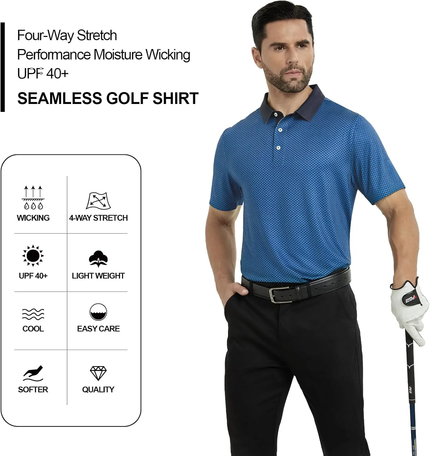 Mens Golf Shirt Seamless Mens Polo Shirts Fashion Print Mens Golf Polo Short Sleeve Dry Fit Golf Shirts for Men