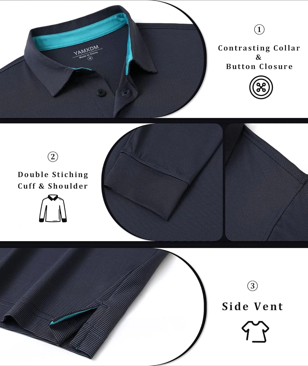 Mens Golf Shirts Long Sleeve Moisture Wicking Collared Work Business Casual Tennis Polo Shirts for Men