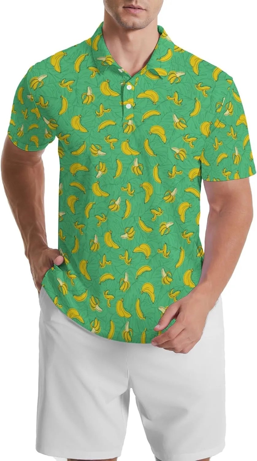 Men's Golf Shirts Moisture Wicking Quick Dry Performance Golf Polo Shirts for Men Fashion Print Short Sleeve Polo Shirts
