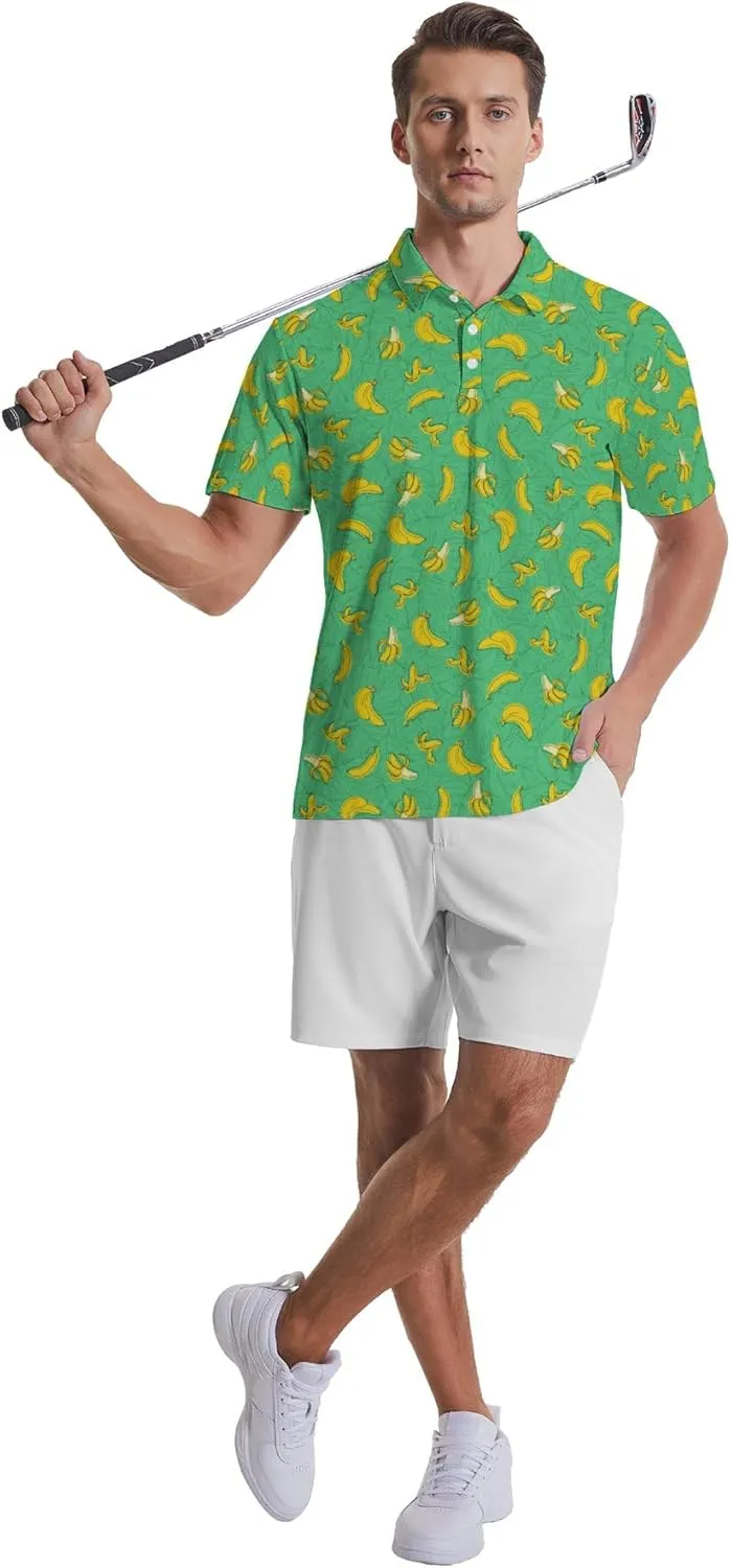Men's Golf Shirts Moisture Wicking Quick Dry Performance Golf Polo Shirts for Men Fashion Print Short Sleeve Polo Shirts