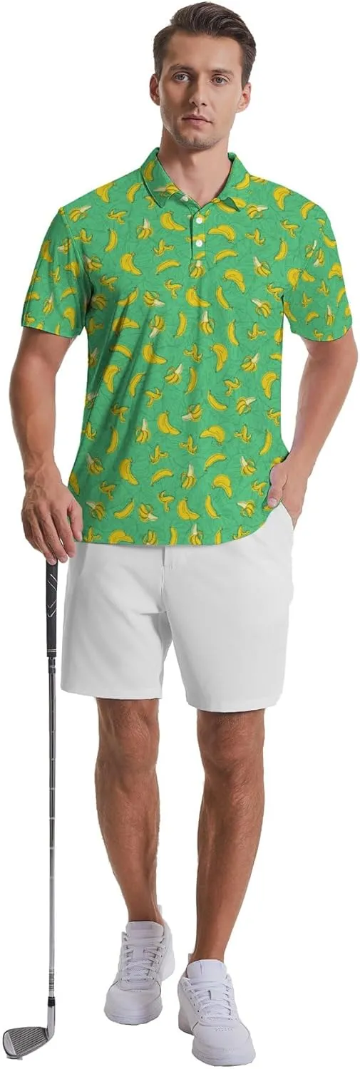Men's Golf Shirts Moisture Wicking Quick Dry Performance Golf Polo Shirts for Men Fashion Print Short Sleeve Polo Shirts