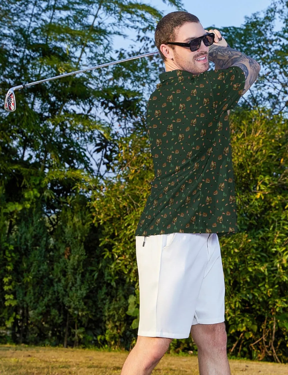 Men's Golf Shirts Moisture Wicking Quick Dry Performance Golf Polo Shirts for Men Fashion Print Short Sleeve Polo Shirts