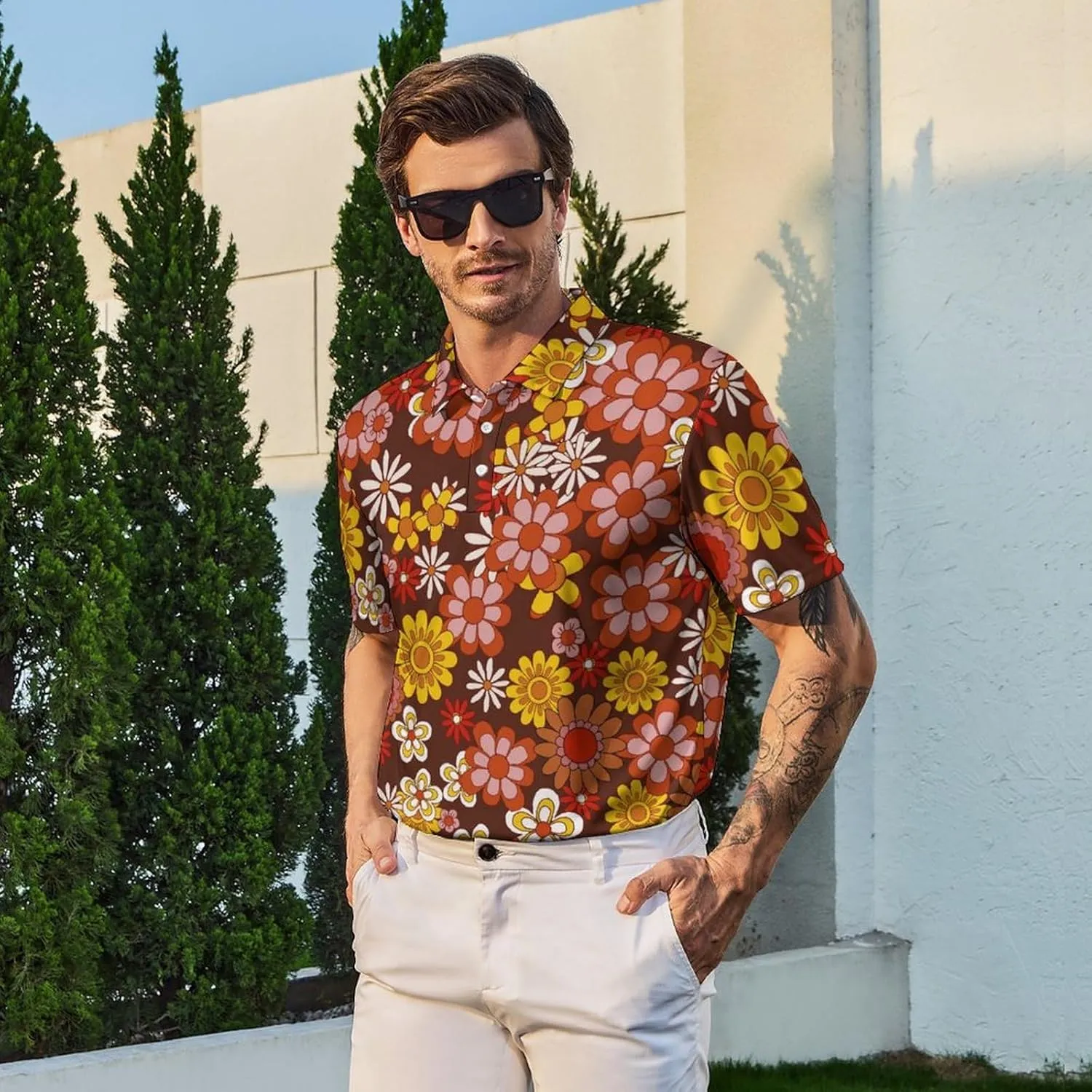 Men's Golf Shirts Moisture Wicking Quick Dry Performance Golf Polo Shirts for Men Fashion Print Short Sleeve Polo Shirts