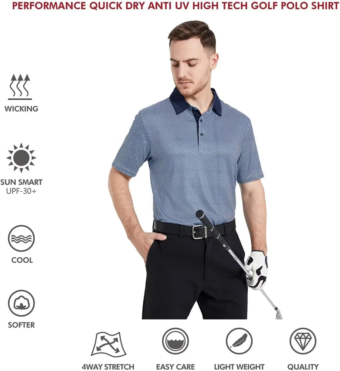 Mens Golf Shirts Short Sleeve Moisture Wicking Dry Fit Print Performance Athletic Casual Golf Polo Shirts for Men